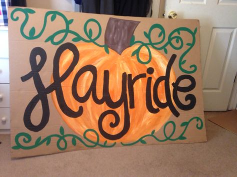 Hayride sign for fall festival! Fall Festival Hayride, Outdoor Fall Decor For School, Fall Festival Sensory Games, Farm Fundraiser Ideas, Harvest Festival Decorations Diy, Fall Festival Game Signs, Fall Festival For Church, Fall Festival Decorations School, Kids Fall Festival Ideas