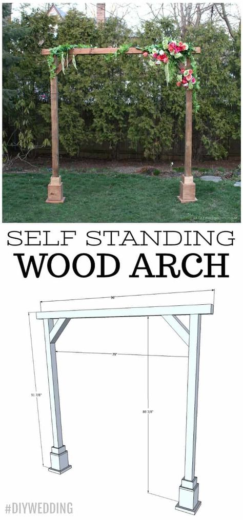 self standing wood arch plans Wedding Arch Diy, Wood Wedding Arches, Wooden Wedding Arches, Wood Arbor, Diy Wedding Arch, Wedding Arbors, Boda Diy, Wood Arch, Wooden Arch