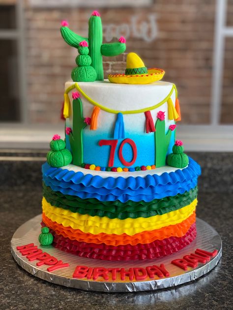 Fondant Cactus, Fiesta Theme Cake, Mexican Themed Cakes, Mexican Fiesta Cake, Mexican Fiesta Birthday Party, Piñata Cake, Mexican Theme Party Decorations, Mexican Cake, Mexican Birthday Parties