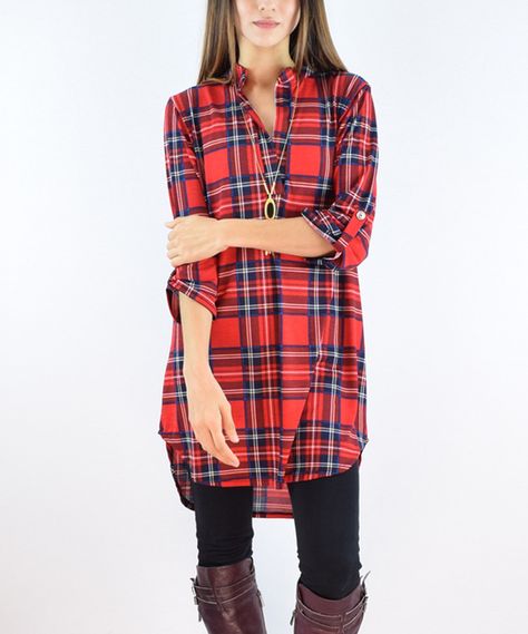 Look at this éloges Red Plaid Tab-Sleeve Tunic on #zulily today! Tunic Shirt Dress, Plaid Tunic, Boho Retro, Retro Stripes, Womens Tunics, Red Plaid, Women's Plaid Shirt, French Terry, Printed Shirts