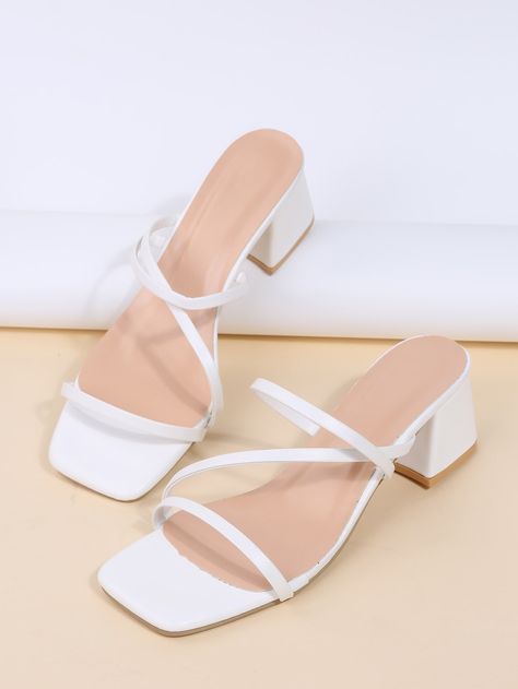 Minimalist Chunky Heeled Strappy Sandals Graduation Shoes, Top Trending Shoes, Heeled Mule, Simple Sandals, Cute Shoes Heels, Shoes Heels Classy, Platform Heels Boots, White Sandals Heels, Classy Shoes