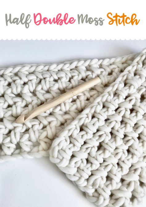 Half Double Moss Stitch · Tutorial – Emmaknitty Moss Stitch Tutorial, Beautiful Crochet Stitches, Moss Crochet Stitch, Moss Stitch Blanket, Crochet Moss Stitch, Double Moss Stitch, Crochet Moss, Chunky Blanket Pattern, Chunky Crochet Blanket Pattern