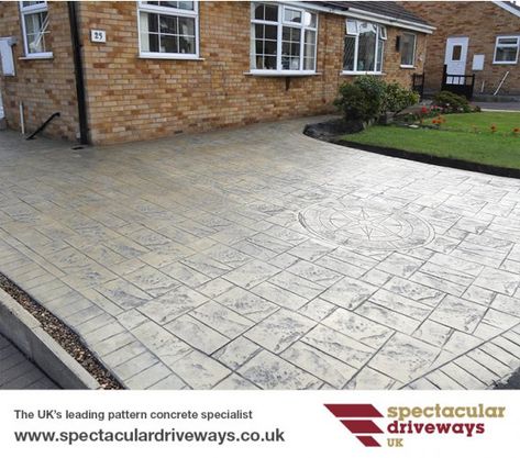 Pattern Imprinted Concrete Gallery of Driveways, Patios, Paths, Steps and Walls UK | Decorative Pattern Imprinted Concrete Specialists | Spectacular Driveways UK Imprinted Concrete Driveway, Printed Concrete, Pattern Concrete, Concrete Stained Floors, Modern Backyard Landscaping, Driveway Design, Patio Garden Design, Concrete Driveways, Modern Backyard