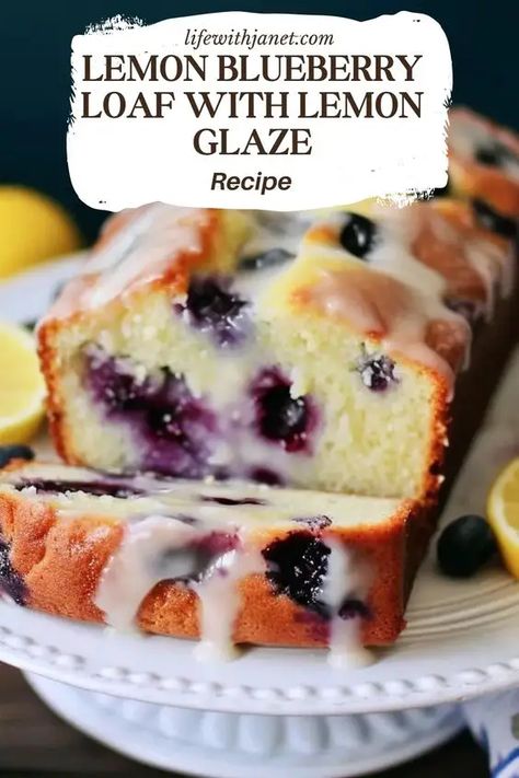 Lemon Glaze Recipe, Blueberry Loaf Cakes, Blueberry Bread Recipe, Lemon Blueberry Loaf, Blueberry Desserts Recipes, Blueberry Loaf, Lemon Blueberry Bread, Loaf Cakes, Lemon Bread