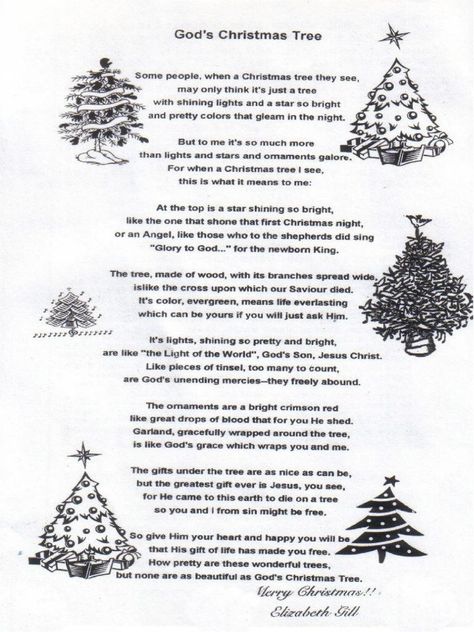 Christmas poem--"God's Christmas Tree" Christmas Tree Bible Lesson, Meaning Of Christmas Tree Christian, Christmas Poems About Jesus, Christmas Tree Sunday School Lesson, Christmas Tree Christian, Christmas Tree Symbolism, Christmas Stories Inspirational, Meaning Of Christmas Tree, Christmas Poems For Church