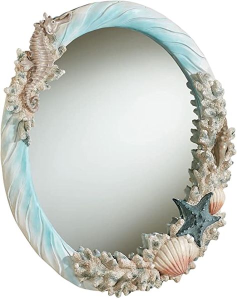 Coral Mirror, Beach Mirror, Spiegel Diy, Coastal Mirrors, Seashell Mirror, Shell Mirror, Beach Homes, Oval Wall Mirror, Ocean Decor