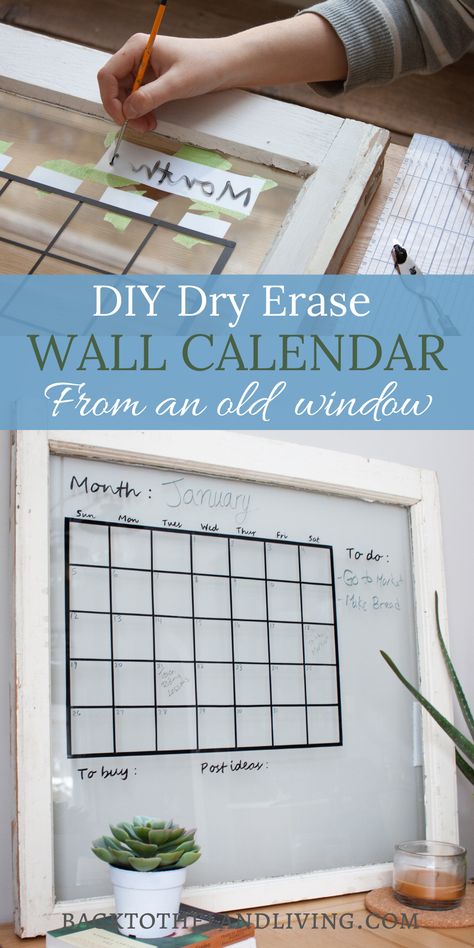 Learn how to make a DIY wall calendar out of an old window. Dry erase monthly calendars are great for staying organized and using an old window adds a modern farmhouse feel to your home decor. Monthly Wall Calendar, Family Wall Planner, Diy Wall Calendar Ideas, Diy Monthly Calendar, Diy Calendar Ideas, Diy Dry Erase Calendar, Diy Wall Calendar, Cork Board Ideas For Bedroom, Planner Whiteboard