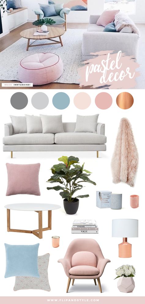 Pastel home decor and interior inspiration. Scandi design mixed with soft blush pink and powder blue hues. || Blog Post: http://www.flipandstyle.com/2016/08/pastel-home-decor.html || @flipandstyle Pastel Home, Pastel Home Decor, Pastel House, Pastel Decor, Scandi Design, Bilik Tidur, Decor Minimalist, Home Decor Tips, Handmade Home