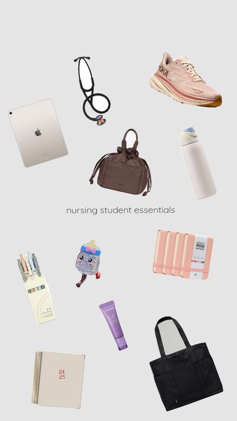 nursing student essentials Nursing Students Essentials, Nursing Student Essentials, Student Essentials, Student Supplies, Nursing Books, Student Bag, Nursing Student, Essential Bag, Book Bag