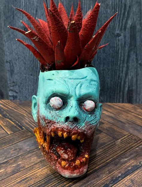 Zombie Halloween Décor Ideas to Turn Your Home Into Bloody Mess Unique Plant Pots, Clay Zombie, Monster Decor, Haunted Garden, Diy Halloween Gifts, Monster Decorations, Clay Monsters, Digital Model, Black Tissue Paper