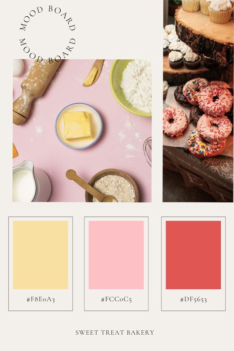 Bright and Lively. Sweet treat bakery Mood board. Bakery Design, Card Tags, Sweet Treat, Mood Boards, Sweet Treats, Mood Board