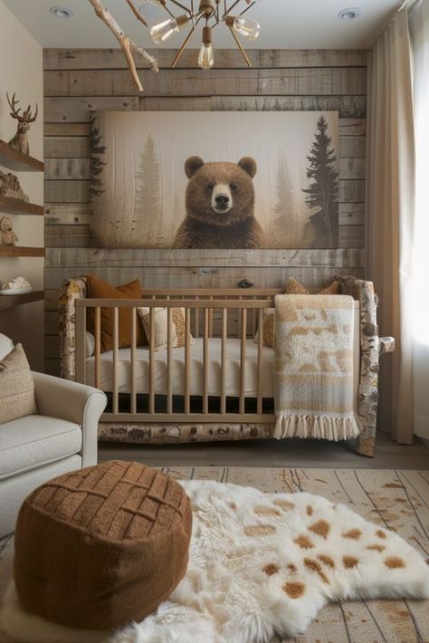 29 Boho Nursery Decor Ideas for a Whimsical and Cozy Baby Retreat 28 Boho Woodland Nursery, Nursery Guest Room Combo, Woodsy Nursery, Cabin Nursery, Baby Boy Nursery Woodland, Boho Baby Nursery, Nursery Decor Ideas, Bedroom Wall Decor Ideas, Woodland Nursery Boy