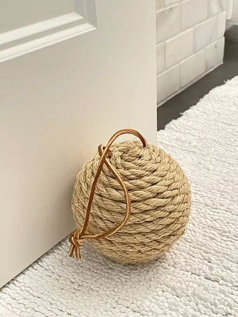 Jute Rope Door Stop | Hometalk Coiled Rope, Plastic Ball, Rope Crafts Diy, Rope Wrapped, Sisal Rope, Nautical Rope, Craft Paint, Rope Crafts, Door Stops