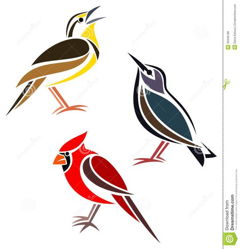 Stylized birds - Northern Cardinal, Hepatic Tanager and Summer Tanager. Description from shutterstock.com. I searched for this on bing.com/images Meadowlark Tattoo, Common Starling, Western Meadowlark, Tattoo Colors, Bird Stencil, Northern Cardinal, Silhouette Stencil, Bird Silhouette, Stencil Patterns