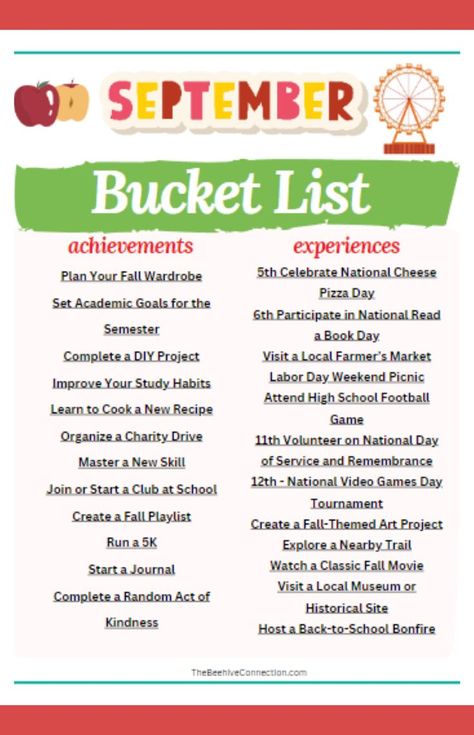 september bucket list free printables