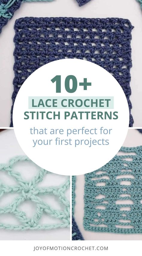 Learn lace crochet stitch patterns with these 10+ lace crochet tutorials by Joy of Motion Crochet. There are a variety of open lace crochet stitches that can be used to create beautiful and intricate lacy designs. Whether you have experience with crocheting lace or not, these 10+ lace crochet stitch patterns will provide inspiration for your next project. Get started here! Open Crochet Stitches Free, Crochet Lacy Stitches, Fine Crochet Patterns, Lacy Crochet Stitches Free, Crochet Lace Stitches Free, Easy Lace Crochet Stitches, Lace Crochet Pattern Free, Crochet Lace Pattern Free, Lace Stitch Crochet