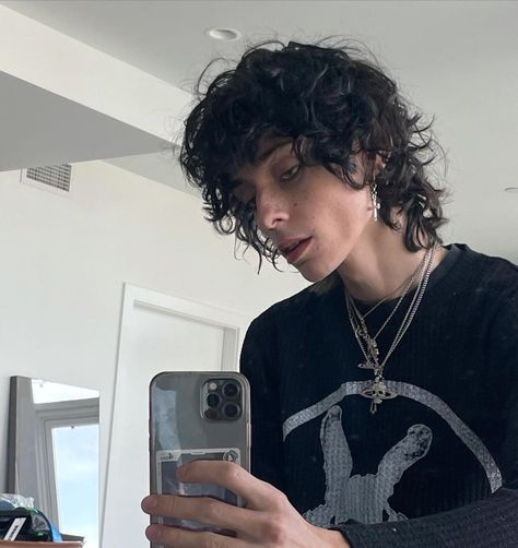 Punk Curly Hair Men, Male Shag Haircut, Eboy Makeup, Mid Length Curly Hairstyles, Gauge Burek, Long Curly Hair Men, Curly Shag Haircut, Short Hair For Boys, Heir Of Atticus