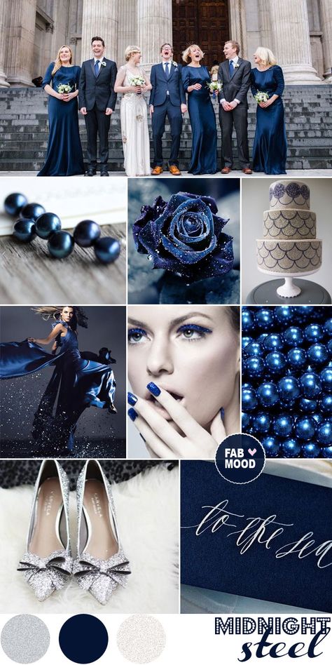 Steel , Grey and Midnight Blue Wedding Colour Palette | http://fabmood.com/midnight-blue-steel-wedding-inspiration/ Blue Wedding Colour Theme, Silver Winter Wedding, Midnight Blue Wedding, Blue Winter Wedding, Baju Kahwin, Winter Wedding Colors, Navy Colour, Wedding Colors Blue, Winter Wonderland Wedding