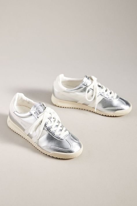 Silver Trainers, Sports Event, Anthropologie Style, Silver Sneakers, Cute Sneakers, Everyday Shoes, Tie Styles, Silver Shoes, Sneakers Outfit