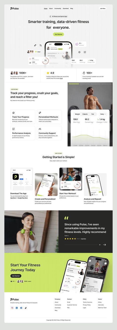 Pulse - Fitness App Landing Page designed by Dhira Danuarta ✳ for Caraka. Connect with them on Dribbble; the global community for designers and creative professionals. Landing Pages Ui, Landing Page App Design, Reviews Web Design, Fitness Landing Page, Agency Website Inspiration, Ui Cards, Fitness Tracking App, Insurance Website, Travel Website Design