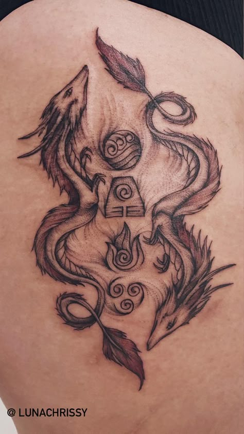 Atla Tattoo Dragon, Avatar Back Tattoo, Atla Tattoo Spine, Avatar Dragons Tattoo, Ran And Shaw Tattoo, Avatar The Last Airbender Dragon Tattoo, Rava And Vaatu Avatar Tattoo, Atla Dragons Tattoo, Avatar Airbender Tattoo