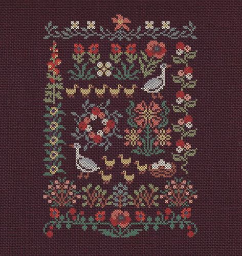 Primitive summer design cross stitch pattern duck with ducklings cross stitch Duck With Ducklings, Crochet Cross Stitch, Cross Stitch Tutorial, Stitch Tutorial, Cross Stitch Bird, Vintage Cross Stitches, Crochet Tapestry, Crochet Cross, 자수 디자인