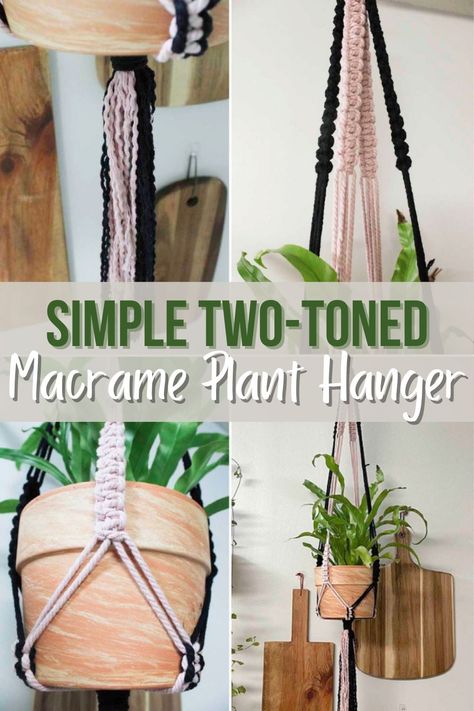 Learn how to make this simple two-toned plant hanger DIY using square knots. Make it in any colors that strike your fancy for a unique look. Double Macrame Plant Hanger Diy, Two Tone Macrame, Diy Macrame Plant Hanger Pattern, Diy Macrame Plant Hanger Tutorials, Plant Hanger Diy, Macrame Hangers, Macrame Crafts, Crochet Plant Hanger, Macrame Plant Hanger Tutorial