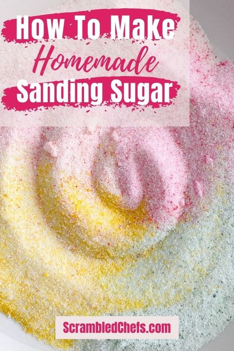 Follow this easy tutorial for how to make sanding sugar to add color and sweetness to your favorite baked goods! An easy kitchen basics tip! This is an easy way to add colored sugar to any favorite cookie or cake! Sanding Sugar How To Make, How To Color Sugar, Sanding Sugar, Cookie Cake Pie, Kitchen Basics, Baking Hacks, Colored Sugar, Icing Frosting, Baking Desserts