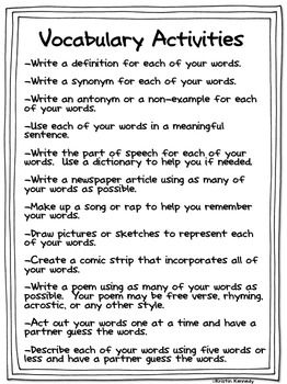 Vocabulary Activities For Any Word List by Kristin Kennedy | TpT Ell Strategies, Vocabulary Ideas, Connections Academy, Efl Teaching, Educational Assistant, Meaningful Sentences, Reading Vocabulary, Esl Vocabulary, Teaching Vocabulary