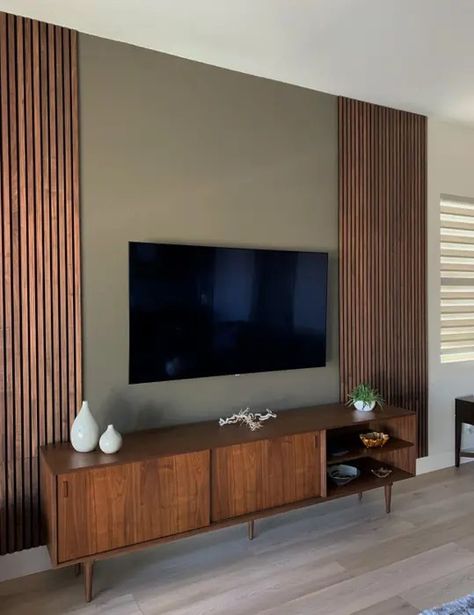 Acoustic Slat Wood Wall Panels, Slat Wall Panel, Painted Living Room Furniture, Feature Wall Living Room, Minimalist Living Room Design, Diy House Renovations, Aesthetic Living Room, Living Room Design Inspiration, Perfect House