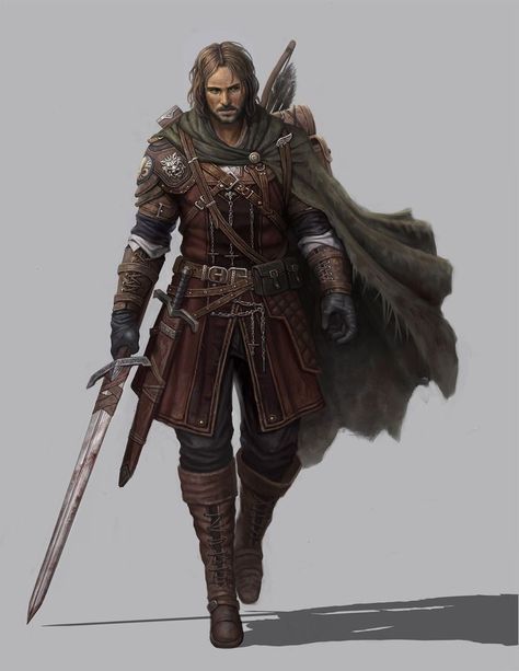 Male Ranger Character Art, Dungeons And Dragons Fighter, Knight Fantasy Art Male, Male Fighter Dnd, Dnd Knight Art, Dnd Fighter Art, Human Fighter Dnd Male, Fantasy Assassin Art, Dnd Ranger Character Design