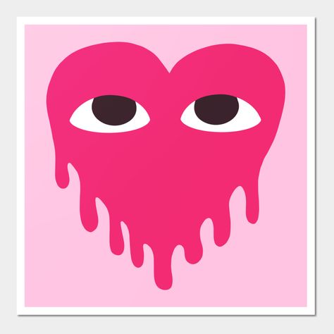 Heart Art Aesthetic, Hearts With Eyes, Red Heart With Eyes, Drippy Heart, Heart With Eyes, Ugly Heart, Pink Vibe, Drawing Heart, Melting Heart