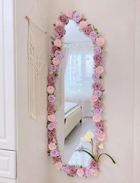 Wall Frame Ideas, Cute Aestethic, Wall Panels Ideas, Mirror Frame Ideas, Magical Mirror, Wall Mirror Ideas, Decoration With Flowers, Bedroom Ideas For Small Rooms Cozy, Colorful Room Decor