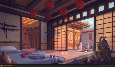 Japanese Palace, Japanese Room Decor, Japan Room, Casa Anime, Japanese Bedroom, Japanese Shrine, Anime Places, Japan Home, Palace Interior