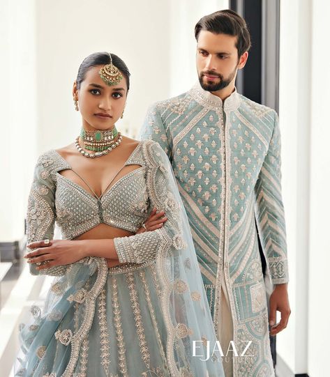 Light Blue Lengha Bridal Lehenga, Silver Reception Lehenga, Blue Wedding Lehenga Brides, Icy Blue Lehenga, Light Blue Lehenga Bridal, Sky Blue Lehenga Wedding, Blue Lehenga Bridal, Ice Blue Lehenga, Reception Jewellery