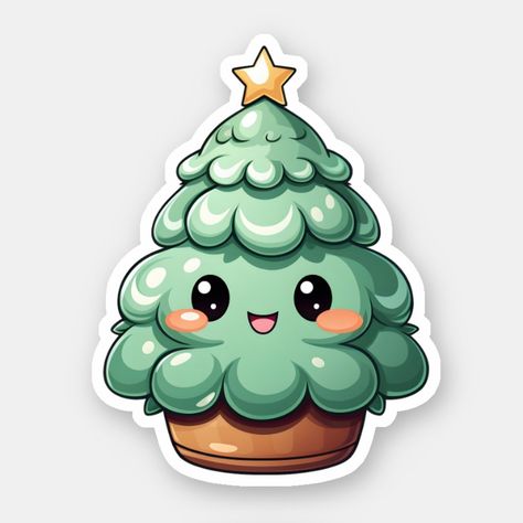 Super Cute Smiling Green Kawaii Christmas Tree Kawaii Christmas Crafts, Christmas Kawaii Drawing, Kawaii Christmas Stickers, Cute Christmas Stickers Printable, Cute Christmas Tree Drawing, Kawaii Christmas Tree, Violet Painting, Christmas Stickers Printable, Christmas Emoji