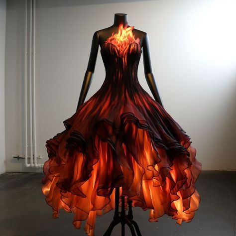 Flame Costume Women, Fire Queen Costume, Fire Witch Outfit, Fire Themed Dress, Fire Inspired Fashion, Lava Outfit, Fire Inspired Dress, Fire Themed Outfits, Fire Inspired Outfits