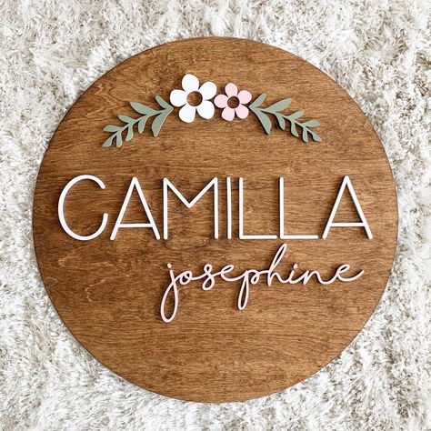 Circle Name Signs, Circle Baby Name Sign, Circle Name Sign, Lasercut Ideas, Nursery Wood Sign, Circle Name, Name Plate Design, Sweet Baby Names, Idee Cricut