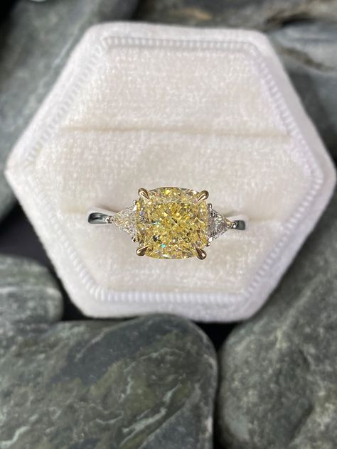 Cushion cut fancy yellow cushion cut ring engagement ring | Etsy Yellow Stone Engagement Rings, Fancy Yellow Diamond Engagement Ring, Yellow Stone Engagement Ring, Yellow Diamond Wedding Rings, Canary Diamond Engagement Ring, Yellow Diamond Jewelry, Yellow Diamond Ring, Canary Diamond, Yellow Cushion