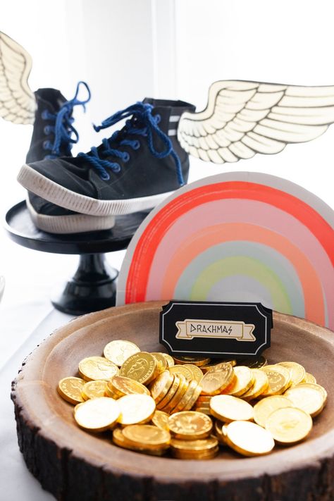 Percy Jackson Party Chocolate Drachmas – Chroma Celebrations Percy Jackson Themed Snacks, Percy Jackson Party Decorations, Percy Jackson Party Food, Percy Jackson Snacks, Percy Jackson Sleepover, Percy Jackson Decorations, Lightning Bolt Cake, Percy Jackson Room Decor, Percy Jackson Food