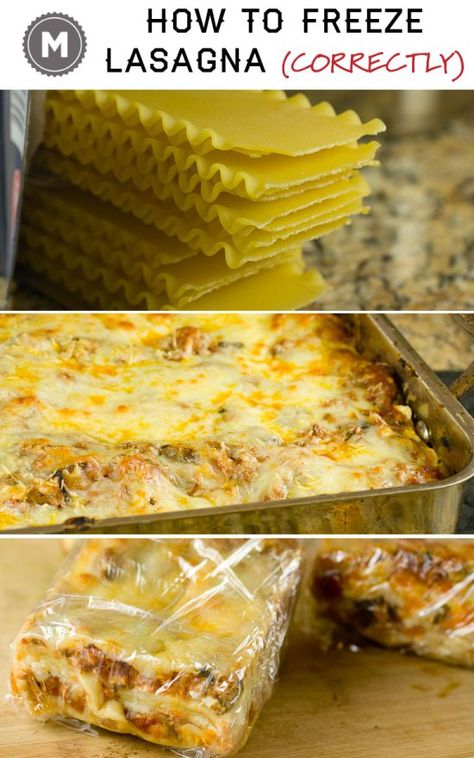 The correct and best way to freeze lasagna in individual servings! how to freeze lasagna via Macheesmo How To Freeze Lasagna, Freeze Lasagna, Delicious Lasagna, Frozen Lasagna, Mushroom Lasagna, Sausage Lasagna, Individual Servings, Freezer Cooking, Make Ahead Meals