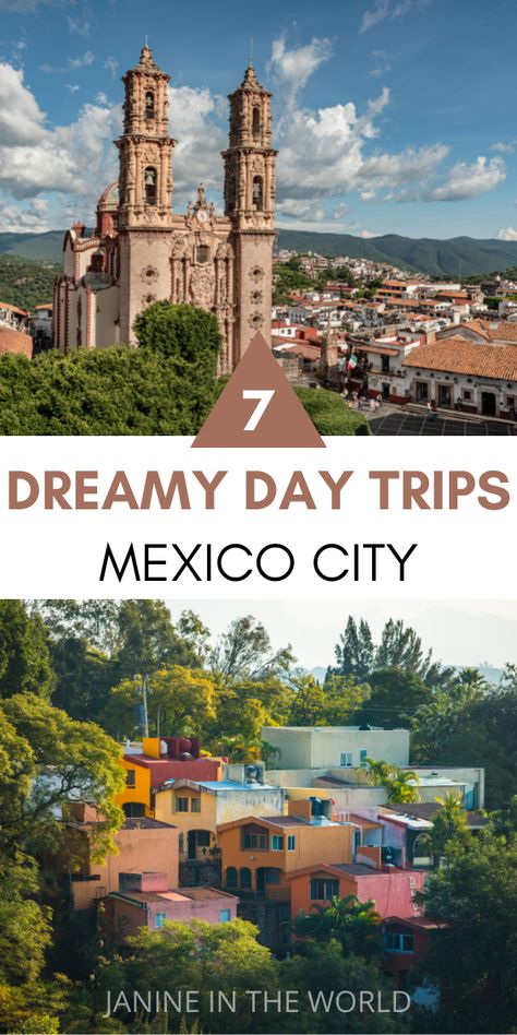 These awesome day trips from Mexico City are a great way to see a different side of Mexico. Climb Aztec ruins, shop for silver jewelry, or explore the culinary scene in Teotihuacán, Taxco, Puebla, and beyond! | Mexico City travel | Mexico City excursions | Mexico City day trips | Puebla, Mexico | Taxco, Mexico | Queretaro, Mexico | Teotihuacan Mexico | Mexico vacation | Mexico travel destinations | Mexico bucket list | Mexico travel tips | Morelos Mexico | Cuernavaca Mexico | casa azul Mexico | Trip To Mexico City, Day Trips From Mexico City, Mexico City Day Trips, Mexico City Bucket List, Mexico Travel Outfit, Mexico City Vacation, Mexico Bucket List, Mexico City Travel, Mexican Vacation