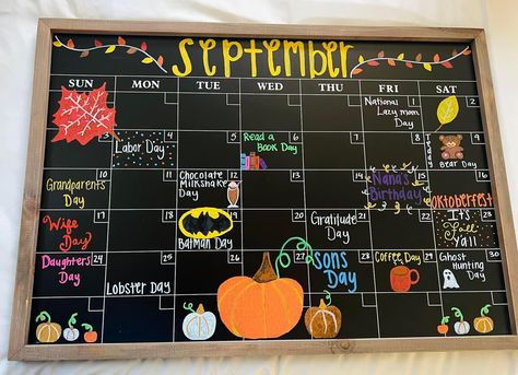 September Acrylic Calendar Ideas, Decorate Calendar Ideas, Fall Chalkboard Calendar Ideas, September Calendar White Board, October Calendar 2024 White Board, September Calendar 2023 Whiteboard, White Board Monthly Calendar Ideas, Blackboard Calendar Ideas, September Blackboard Ideas