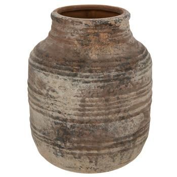 Dimensions: 7.88" H x 6.13" W x 6.13" D Opening Diameter: 3.13" Material: Ceramic Color: Orange, Beige, Gray & Black Care & Safety: Not Intended For Use With Water Quantity: 1 Add a weathered, rustic accent to your space with this Beige Distressed Vase. This vase features a matte beige finish with dark brown distressing. Its body has a subtle ribbed texture and a tapered neck. Display it as is, or use it as a container for a faux floral arrangement! Earthware Vase, Distressed Vases, Big Floor Vases, Distressed Vase, Diy Painted Vases, 2024 Bedroom, Modern Farmhouse Living Room Decor, Hobby Lobby Decor, Earthy Bedroom