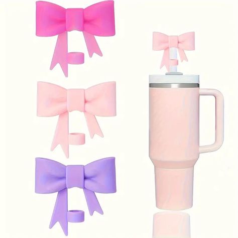 Elegant Bow Silicone Straw Covers Tool Brand 30 Tumblers - Temu Straw Accessories, Straw Covers, Stanley Cups, 40 Oz Tumbler, Cup With Straw, Reusable Straw, Classic Elegant, Silicone Cover, Cute Bows