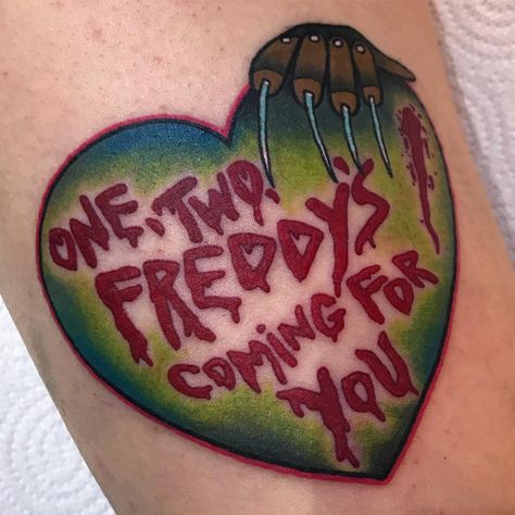 Freddy Krueger tattoo - Halloween tattoo Freddy Tattoo, Freddy Krueger Tattoo, Tattoo Halloween, Horror Movie Tattoos, 13 Tattoos, Movie Tattoo, Movie Tattoos, Scary Tattoos, Spooky Tattoos