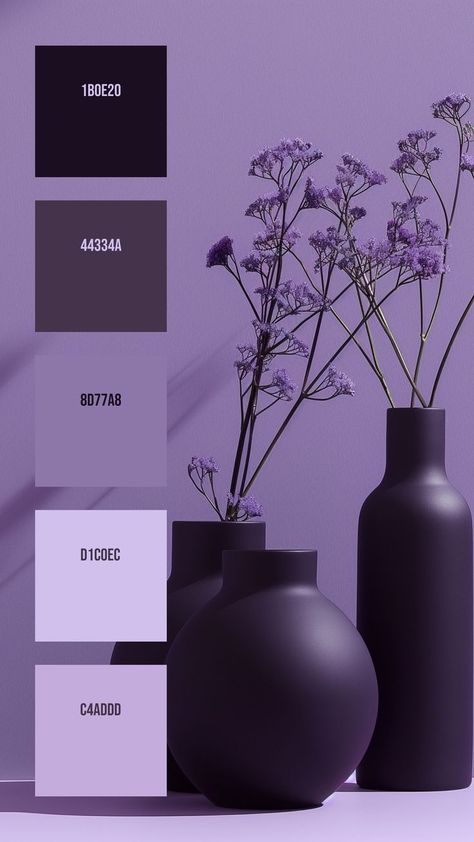 Colors:
1B0E20
44334A
8D77A8
D1C0EC
C4ADDD Dark Purple And Black Color Palette, Black Paint Color Palette, Royal Purple Palette, B&b Aesthetic, Purple And Black Colour Palette, Purple Grey Black Color Palette, Grayish Purple Aesthetic, Black And Purple Decor, Purple Branding Colour Palettes