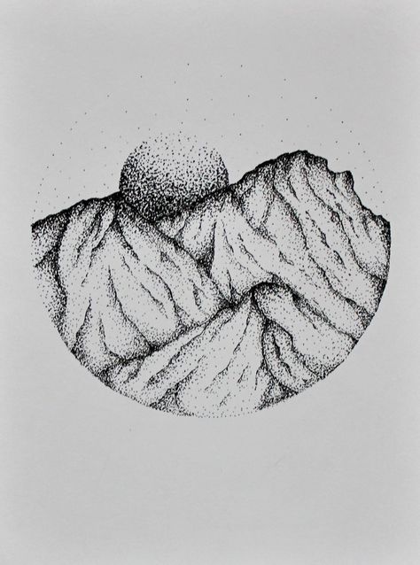 Pointillism Mountains, Stippling Portraits, Dot Art Drawing, Drawing Of Mountains, Gunung Everest, Pointilism Art, Pointillism Drawing, Dot Drawing, Point Drawing