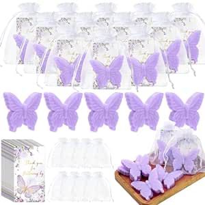 Dunzy 30 Set Butterfly Baby Shower Favors Butterfly Soap Favors with Thanks for Fluttering by Inspirational Cards Gift Bags Guests Return Gift Gender Reveal Wedding Party Favor (Purple) Butterfly Baby Shower Favors, Baby Shower Favors For Guests, Butterfly Party Favors, Baby Shower Favours For Guests, Gender Reveal Party Favors, Butterfly Baby Shower Theme, Baptism Decorations, Wedding Purple, Bridal Party Favors