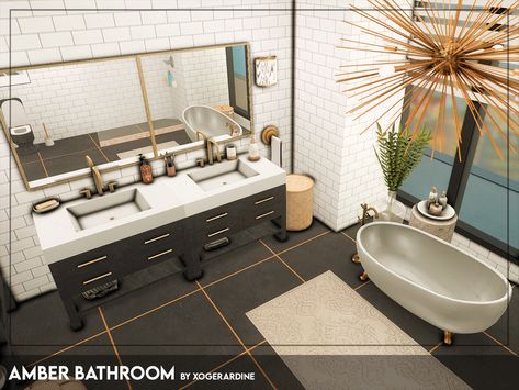 Sims 4 Vanity Cc, Amber Bathroom, Sims Furniture, Sims 4 Cc Download, Loft Bathroom, Kitchen Kit, Double Vanity Bathroom, Double Bathroom, Gold Bathroom